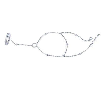 Wholesale Silver CZ Adjustable Hand Chain Ring Bracelet