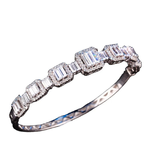Wholesale Silver CZ Baguette Station Simulated Diamond Big Chunky Bangles