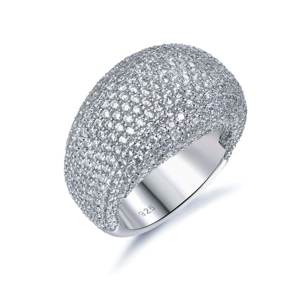 Wholesale Silver CZ Chunky Cluster Half Eternity Engagement Diamond Dome Ring