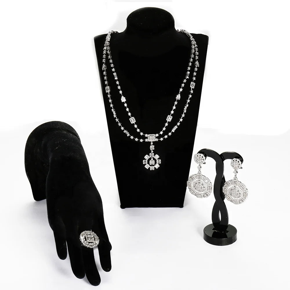 Wholesale Silver CZ Circle Cluster Round Wedding Bridal Jewelry Sets​