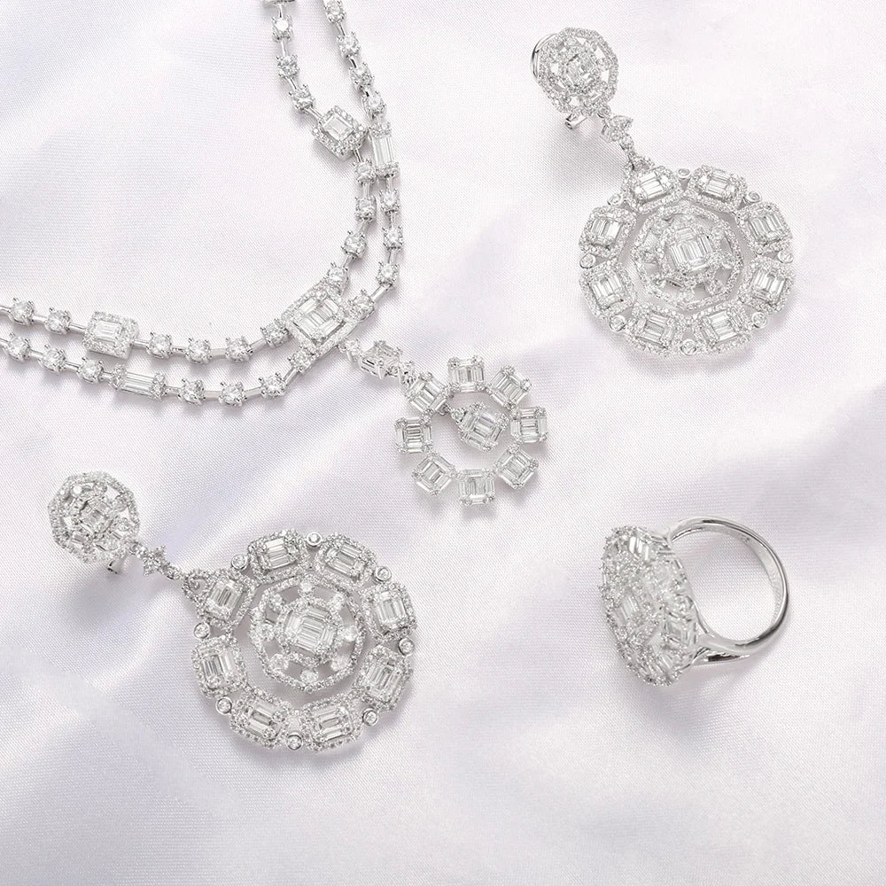 Wholesale Silver CZ Circle Cluster Round Wedding Bridal Jewelry Sets​ for Women