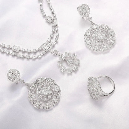 Wholesale Silver CZ Circle Cluster Round Wedding Bridal Jewelry Sets​ for Women