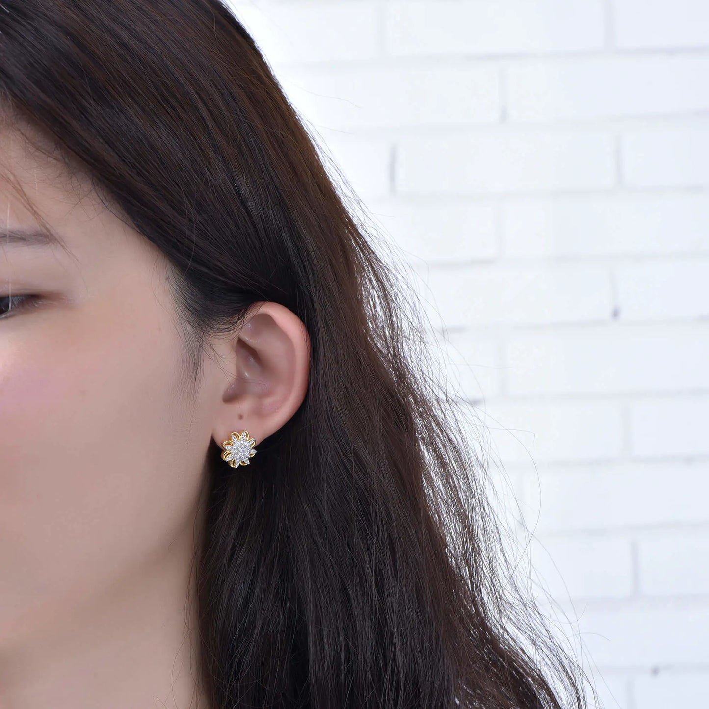 Wholesale Silver CZ Cluster Flower Earrings Studs for Women