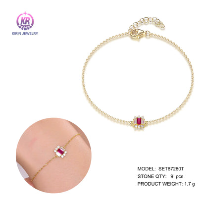 Wholesale Silver CZ & Corundum Adjustable Lab Created Ruby Diamond Bracelet for Women