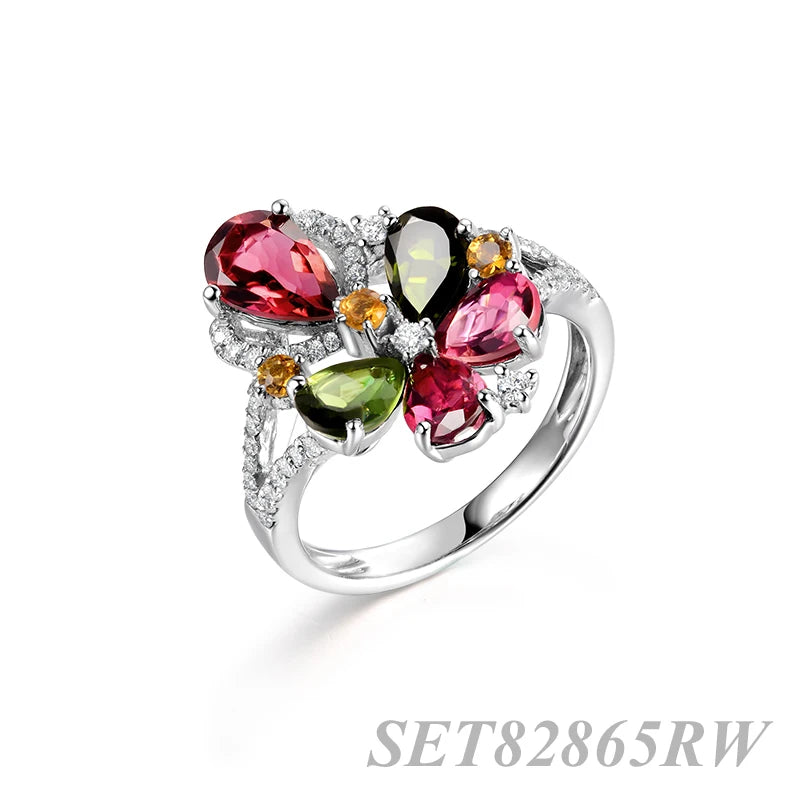 Wholesale Silver CZ & Corundum Colorful Flower Ring Teardrop Jewelry Set