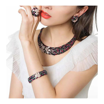 Wholesale Silver CZ & Corundum Colorful Gem Flower Bridal Jewelry Sets