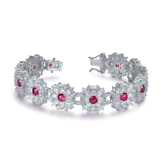 Wholesale Silver CZ & Corundum Created Ruby Flower Tennis Bracelet​
