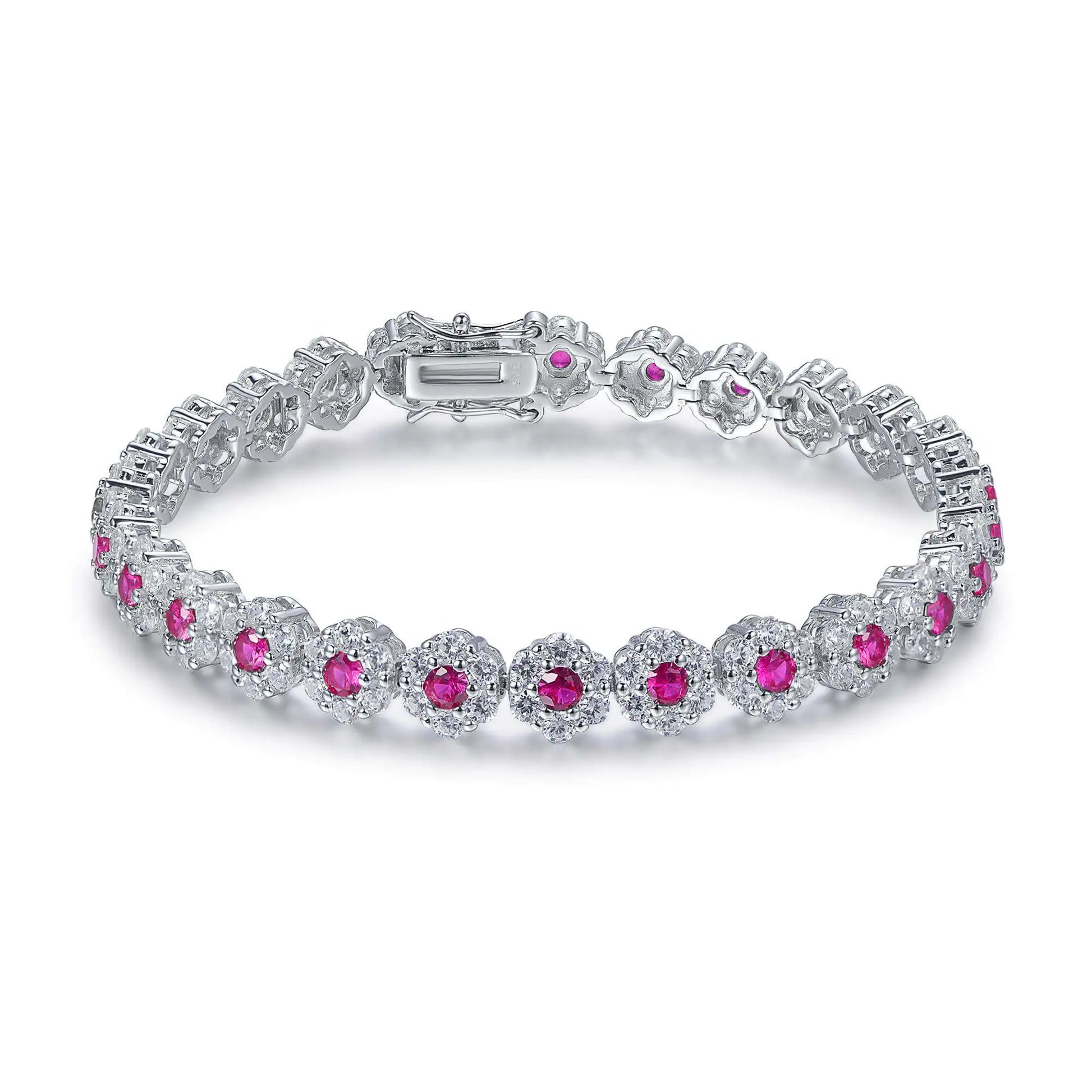 Wholesale Silver CZ & Corundum Flower Lab Created Ruby Diamond Tennis Bracelet​