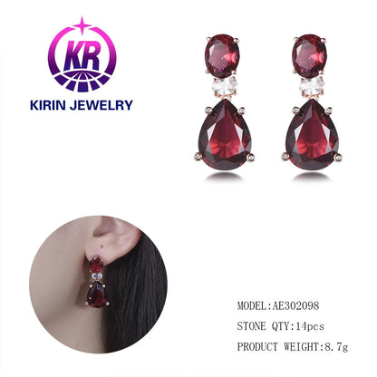 Wholesale Silver CZ & Corundum Lab Created Ruby Dangle Drop Earrings​ for Women