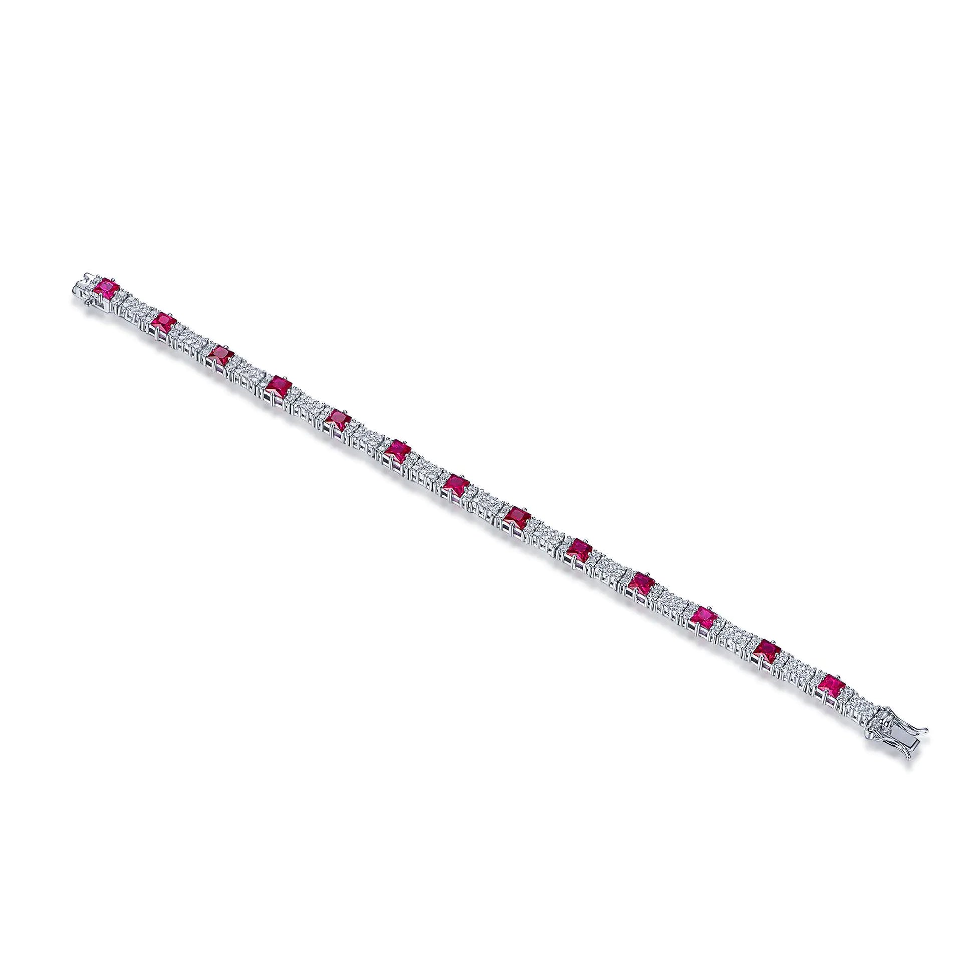 Wholesale Silver CZ & Corundum Lab Created Ruby Diamond Tennis Bracelet​