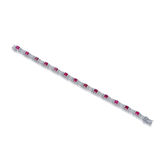 Wholesale Silver CZ & Corundum Lab Created Ruby Diamond Tennis Bracelet​