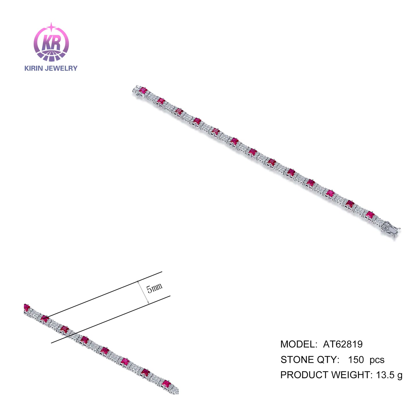 Wholesale Silver CZ & Corundum Lab Created Ruby Diamond Tennis Bracelet​ for Women
