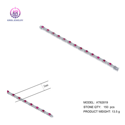 Wholesale Silver CZ & Corundum Lab Created Ruby Diamond Tennis Bracelet​ for Women