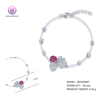 Wholesale Silver CZ & Corundum Lab Created Ruby Fruit Charm Bracelet for Women