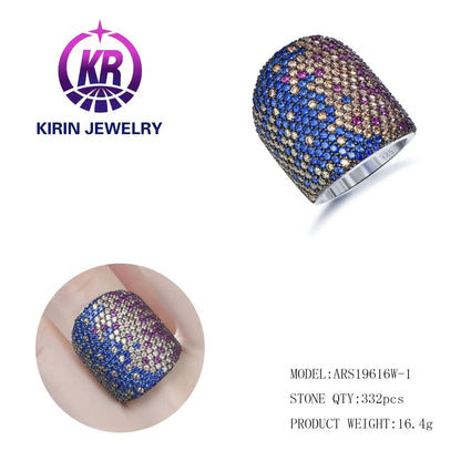 Wholesale Silver CZ & Corundum Multicolour Stone Eternity Wide Engagement Rings for Women