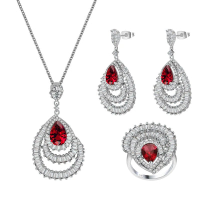 Wholesale Silver CZ & Corundum Pear Lab Created Ruby Bridal Jewelry Set