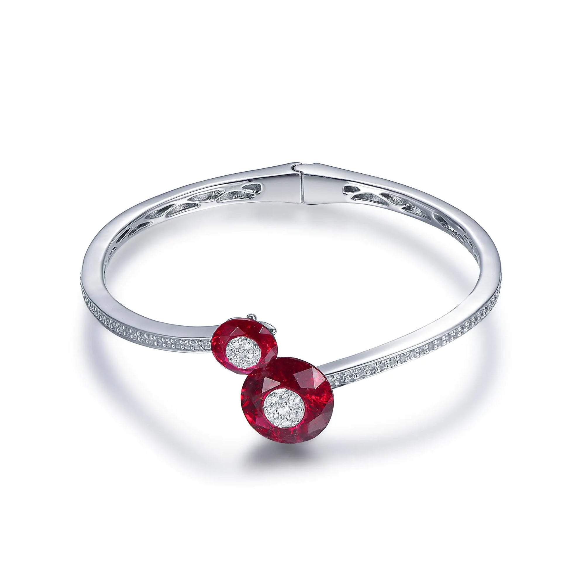 Wholesale Silver CZ & Corundum Personaliz Lab-Created Ruby Bangle Bracelet