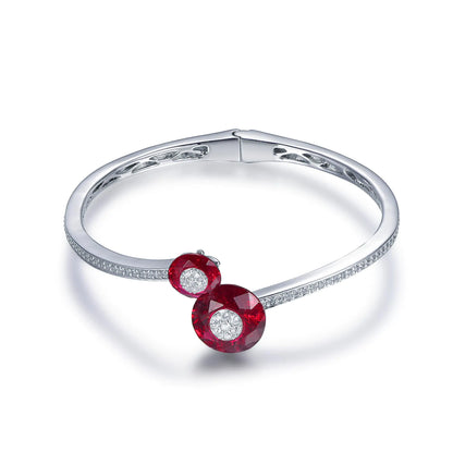 Wholesale Silver CZ & Corundum Personaliz Lab-Created Ruby Bangle Bracelet