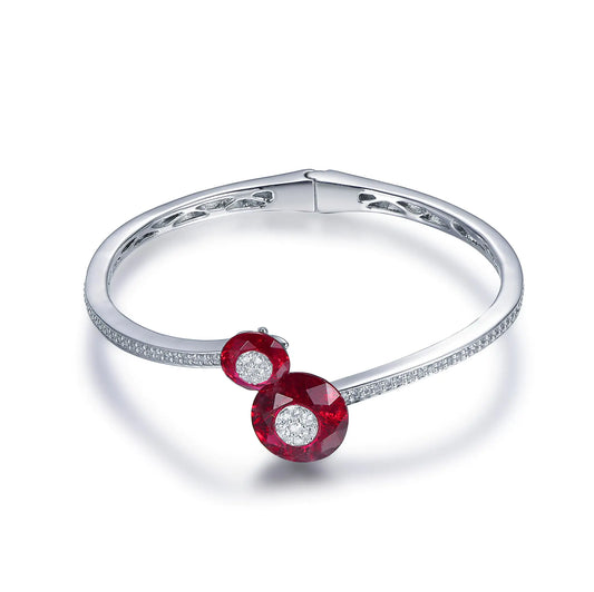 Wholesale Silver CZ & Corundum Personaliz Lab-Created Ruby Bangle Bracelet