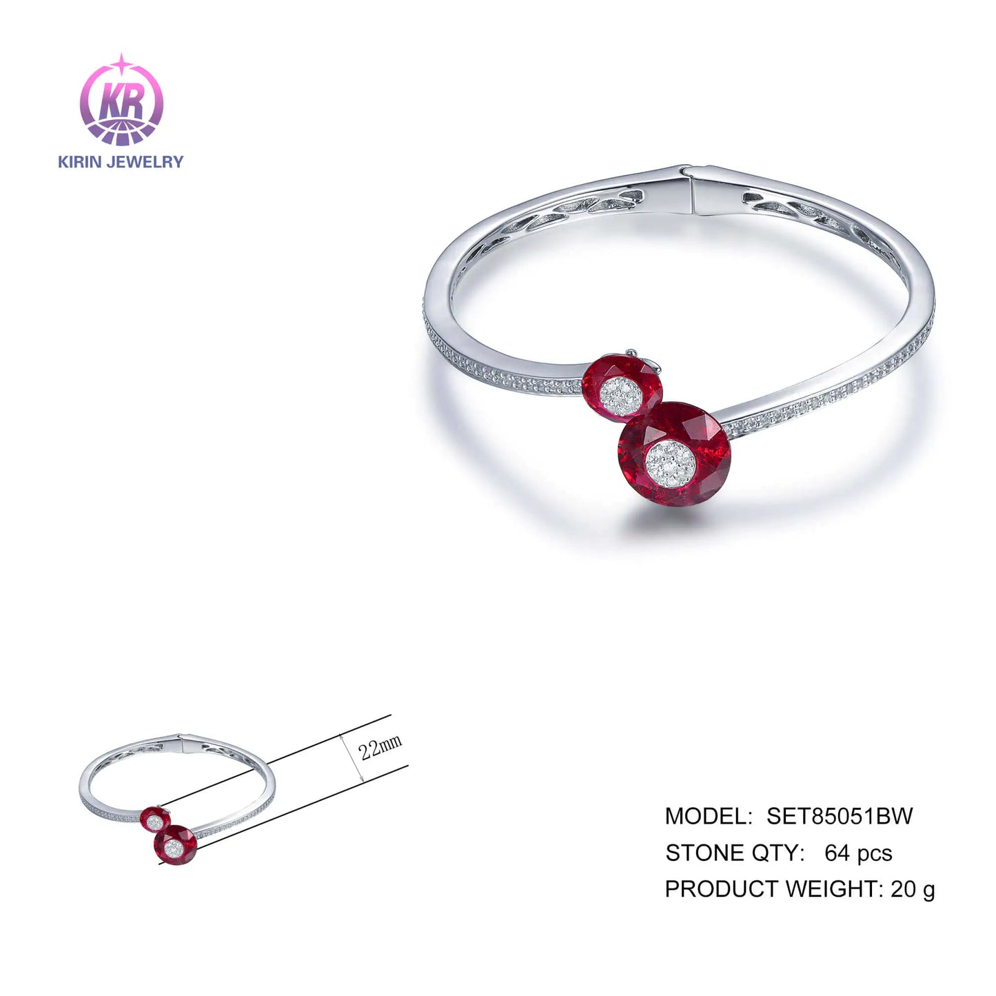 Wholesale Silver CZ & Corundum Personaliz Lab-Created Ruby Bangle Bracelet for Women
