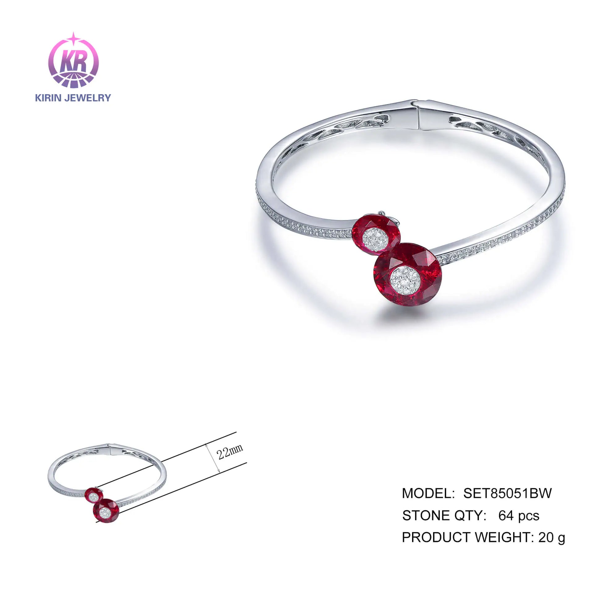 Wholesale Silver CZ & Corundum Personaliz Lab-Created Ruby Bangle Bracelet for Women