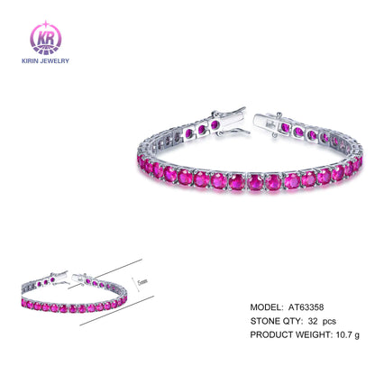 Wholesale Silver CZ & Corundum Round Cut Lab Created Ruby Tennis Bracelets​ for Women