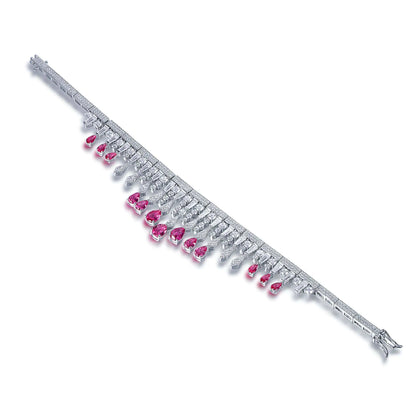 Wholesale Silver CZ & Corundum Simulated Diamond Ruby Tassel Charm Bracelet