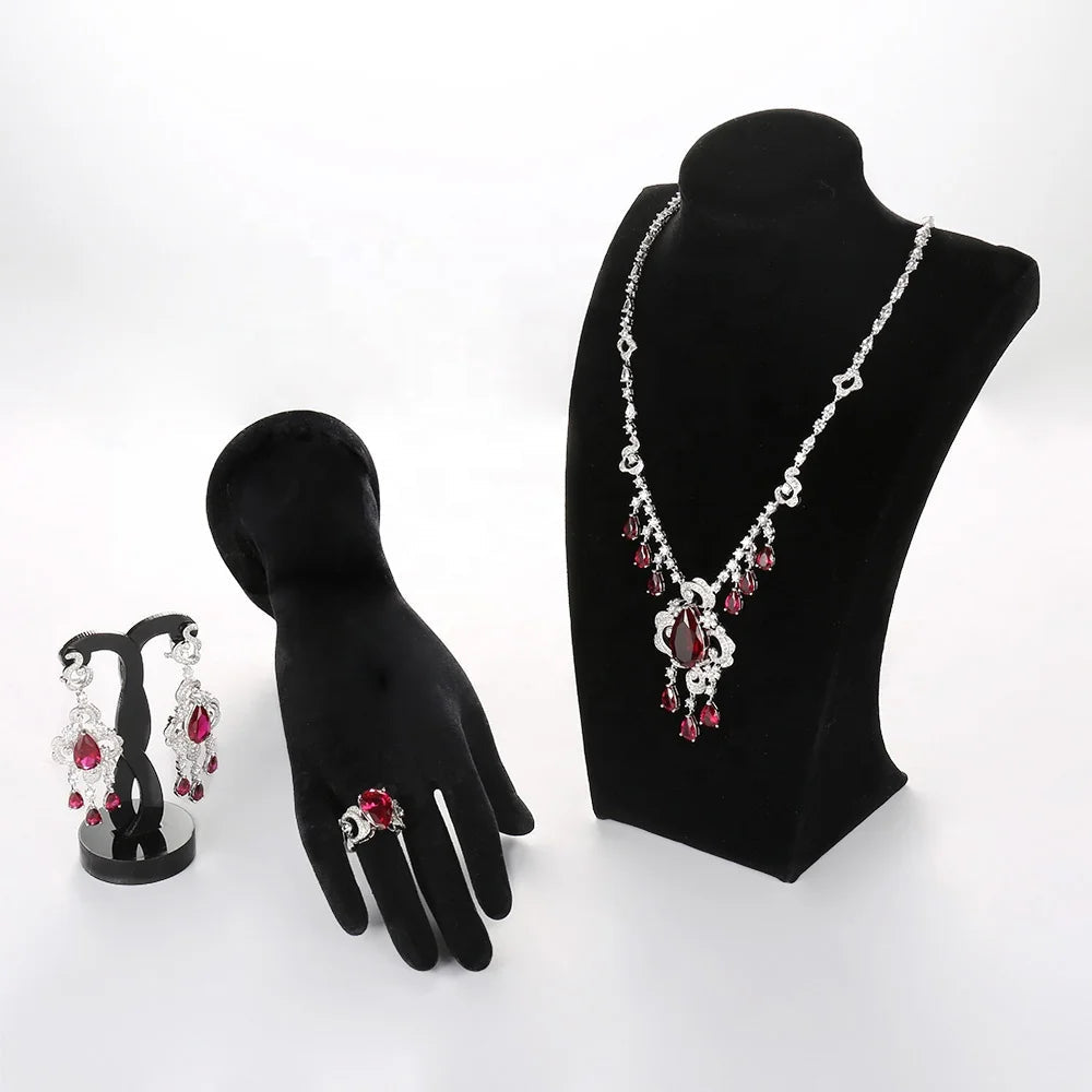 Wholesale Silver CZ & Corundum Simulated Ruby Bridal Party Jewelry Sets
