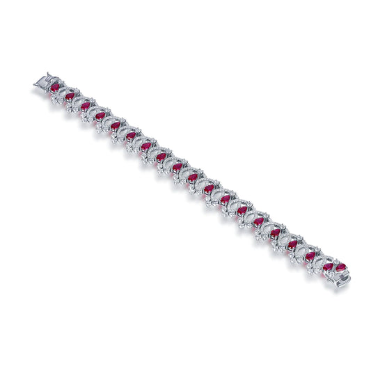 Wholesale Silver CZ & Corundum Simulated Ruby Personalized Tennis Bracelet