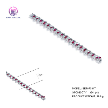 Wholesale Silver CZ & Corundum Simulated Ruby Personalized Tennis Bracelet for Women
