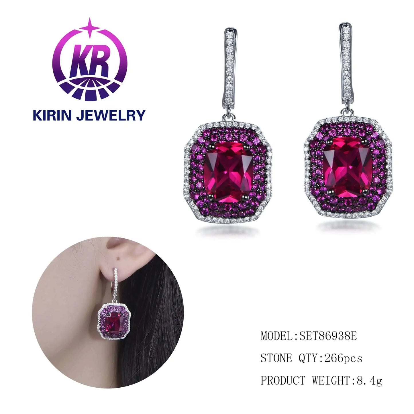 Wholesale Silver CZ & Corundum Solitaire Earrings Lab Created Ruby Jewelry Sets