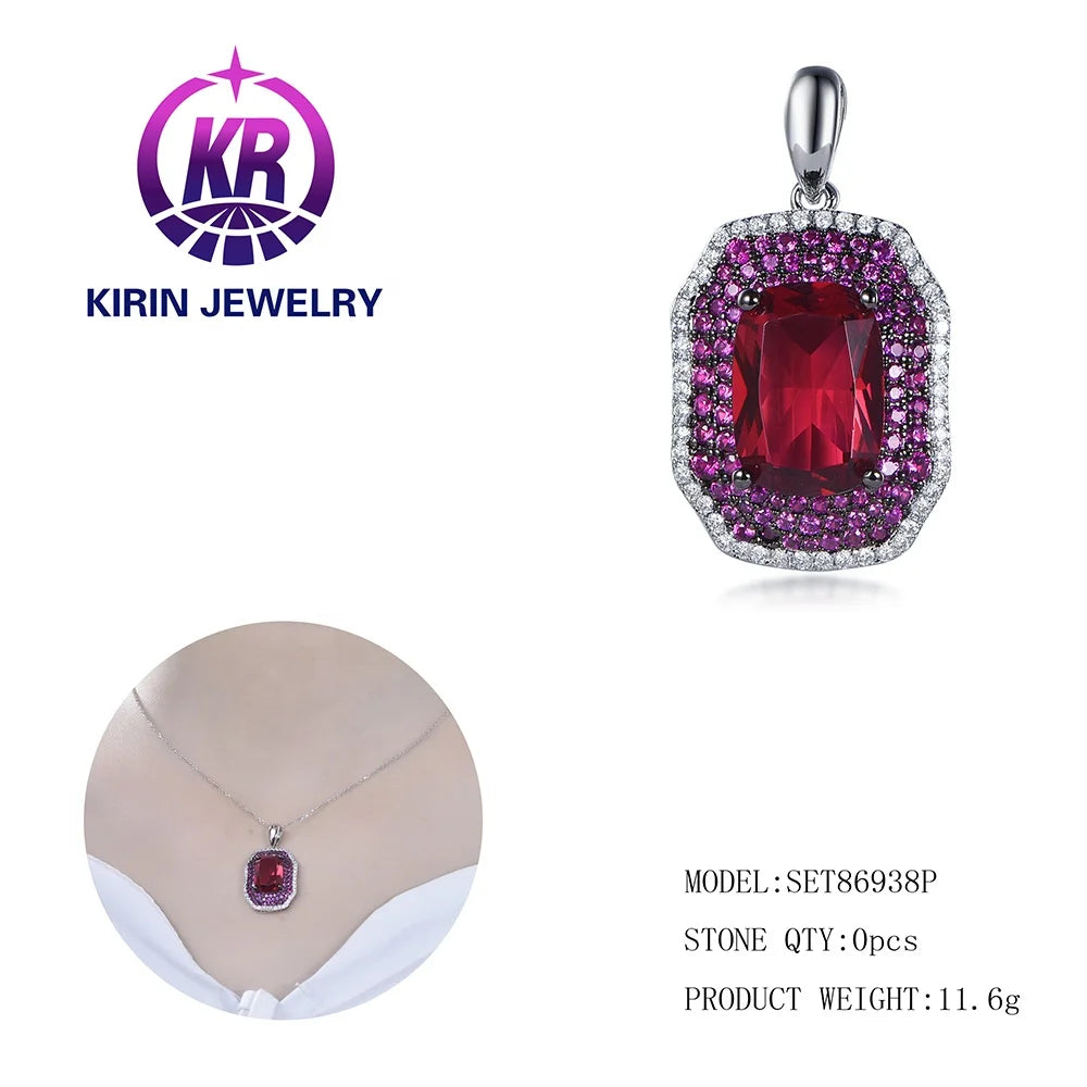 Wholesale Silver CZ & Corundum Solitaire Pendant Lab Created Ruby Jewelry Sets