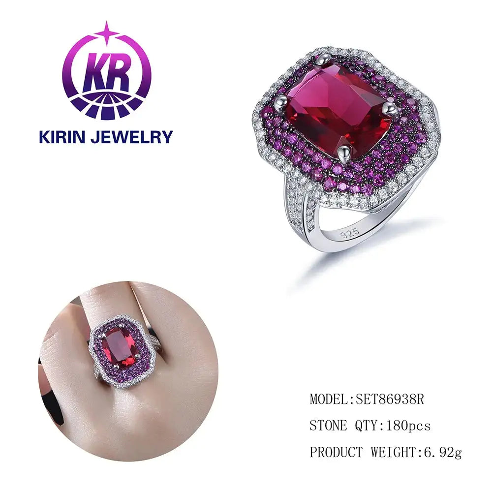 Wholesale Silver CZ & Corundum Solitaire Ring Lab Created Ruby Jewelry Sets