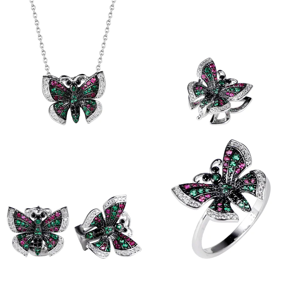 Wholesale Silver CZ & Corundum & Spinel & Nano Butterfly Jewelry Set