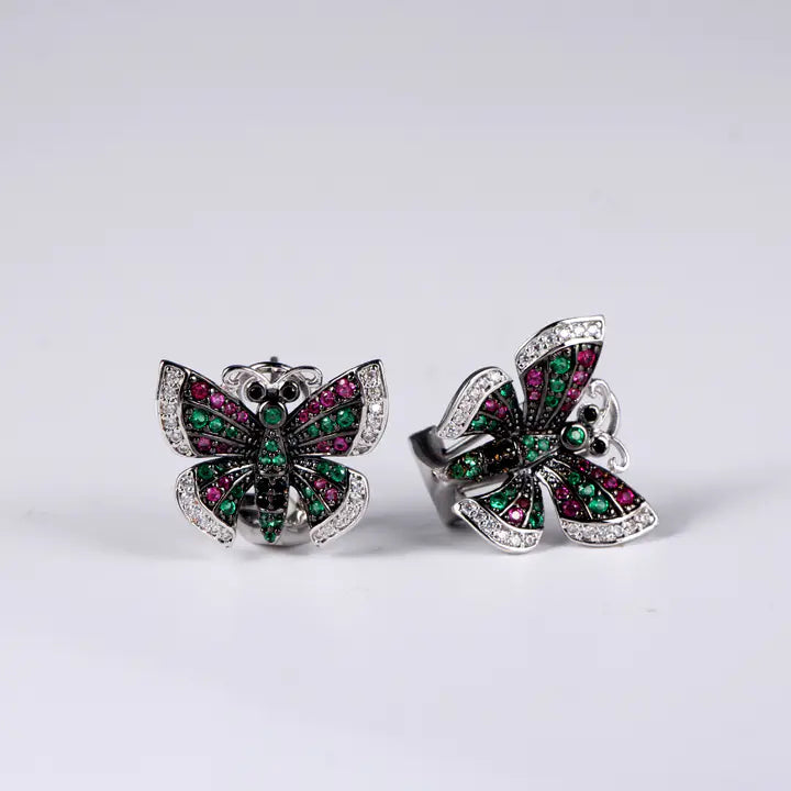 Wholesale Silver CZ & Corundum & Spinel & Nano Earring Butterfly Jewelry Set