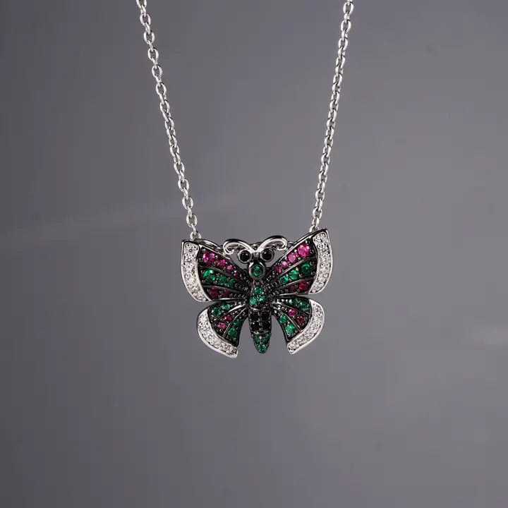 Wholesale Silver CZ & Corundum & Spinel & Nano Pendant Butterfly Jewelry Set