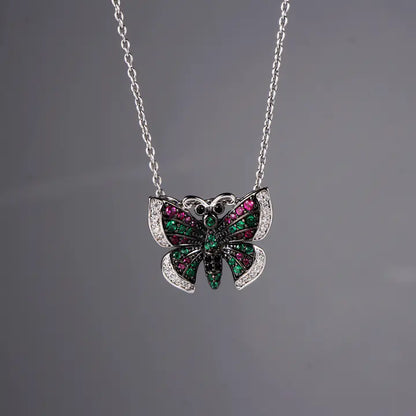 Wholesale Silver CZ & Corundum & Spinel & Nano Pendant Butterfly Jewelry Set