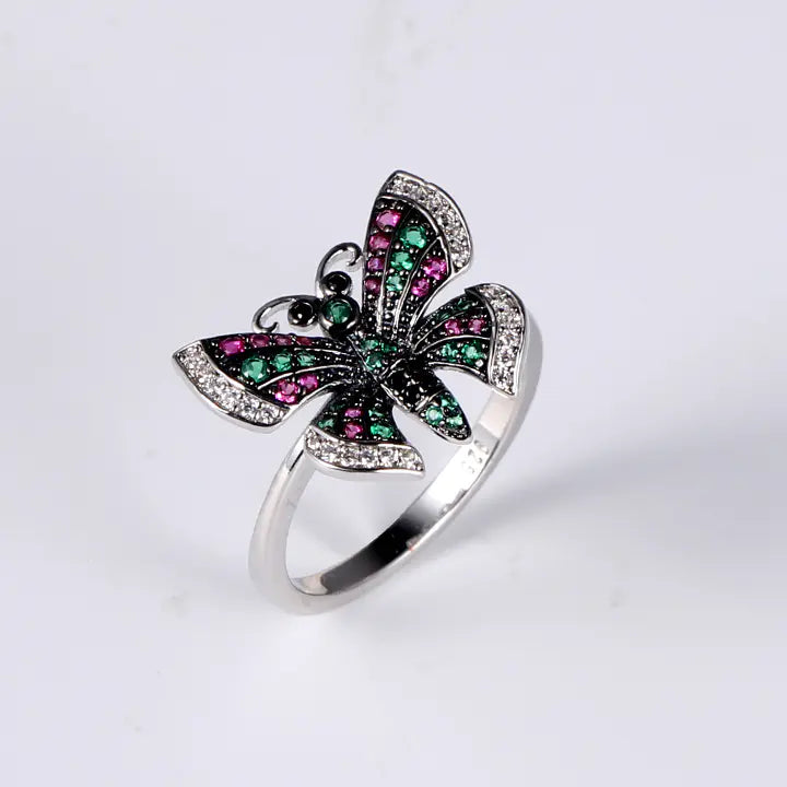 Wholesale Silver CZ & Corundum & Spinel & Nano Ring Butterfly Jewelry Set