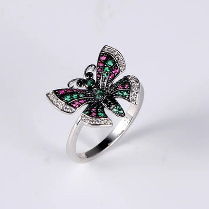 Wholesale Silver CZ & Corundum & Spinel & Nano Ring Butterfly Jewelry Set