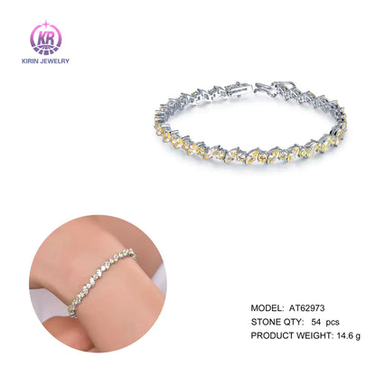Wholesale Silver CZ Created Citrine Round Marquise Thin Tennis Bracelet​ for Women