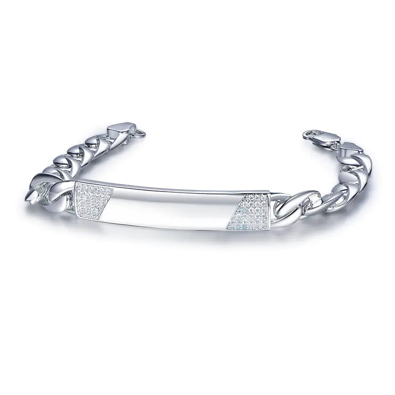 Wholesale Silver CZ Curb Cuban Link Chain Personalized Bar Bracelet