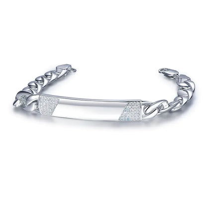 Wholesale Silver CZ Curb Cuban Link Chain Personalized Bar Bracelet