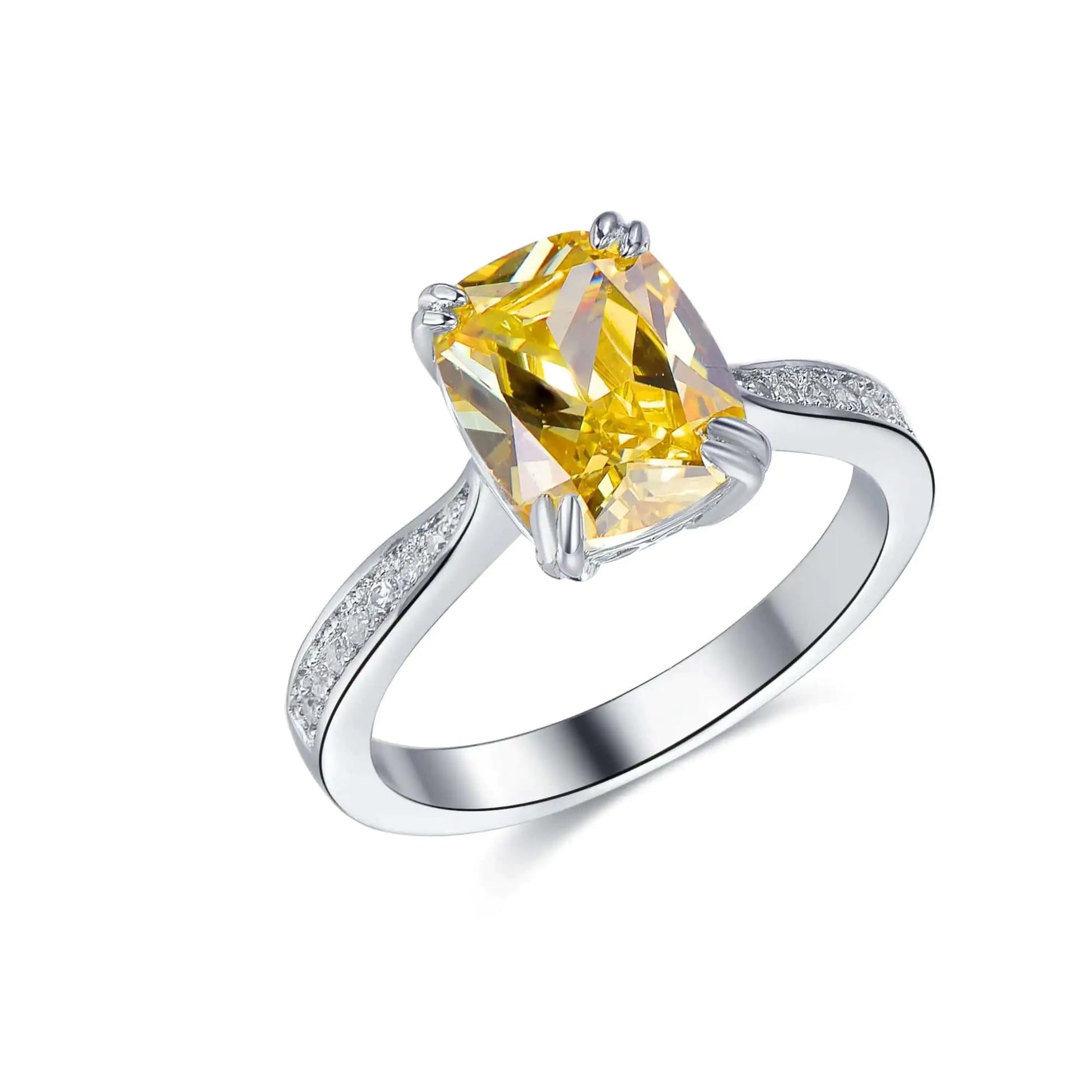 Wholesale Silver CZ Cushion Cut Lab Grown Citrine Solitaire Engagement Rings