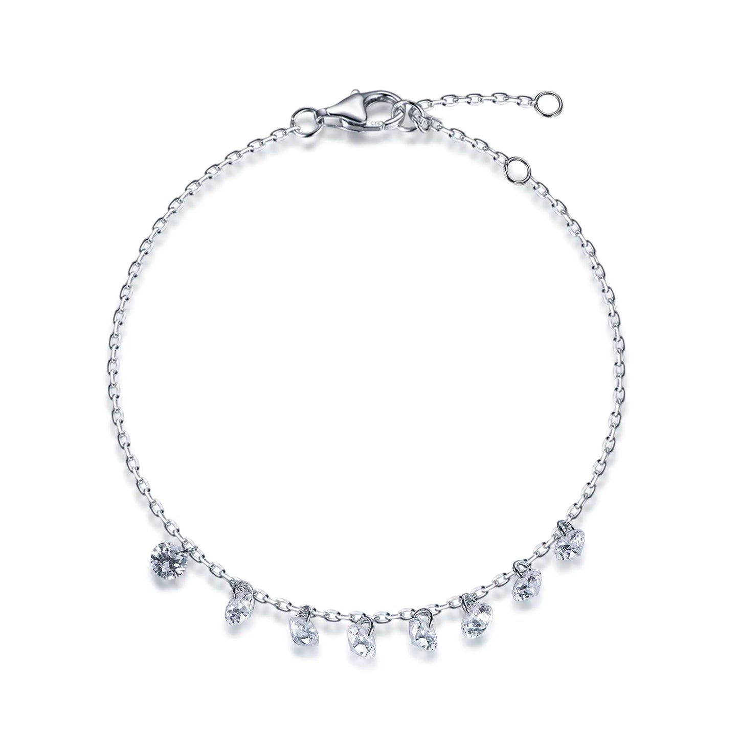 Wholesale Silver CZ Dangling Solitaire Simple Chain Bracelet