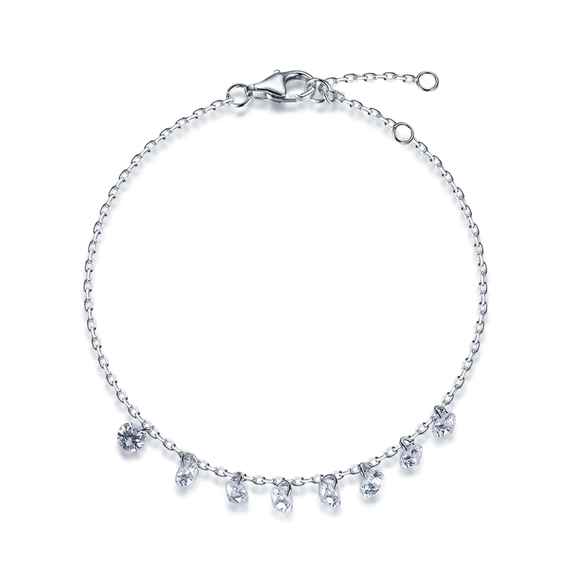 Wholesale Silver CZ Dangling Solitaire Simple Chain Bracelet