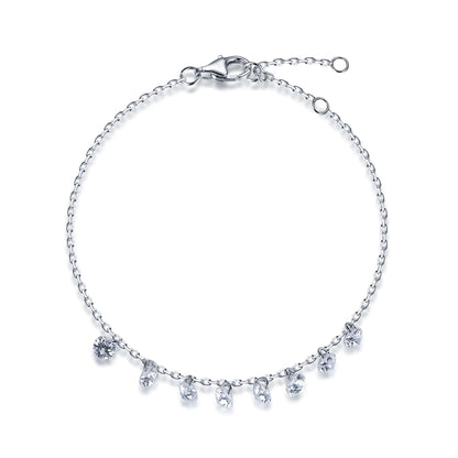 Wholesale Silver CZ Dangling Solitaire Simple Chain Bracelet