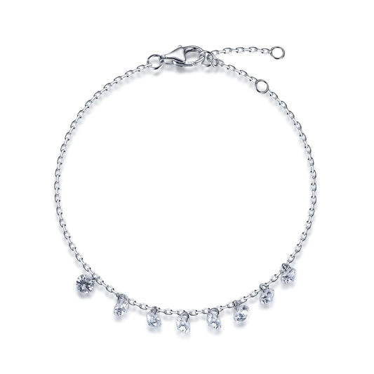 Wholesale Silver CZ Dangling Solitaire Simple Chain Bracelet