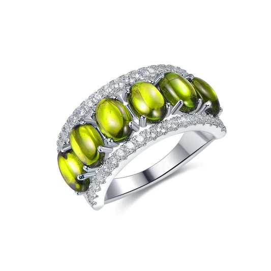 Wholesale Silver CZ Dark Olivine Half Eternity Oval Created Peridot Engagement Ring