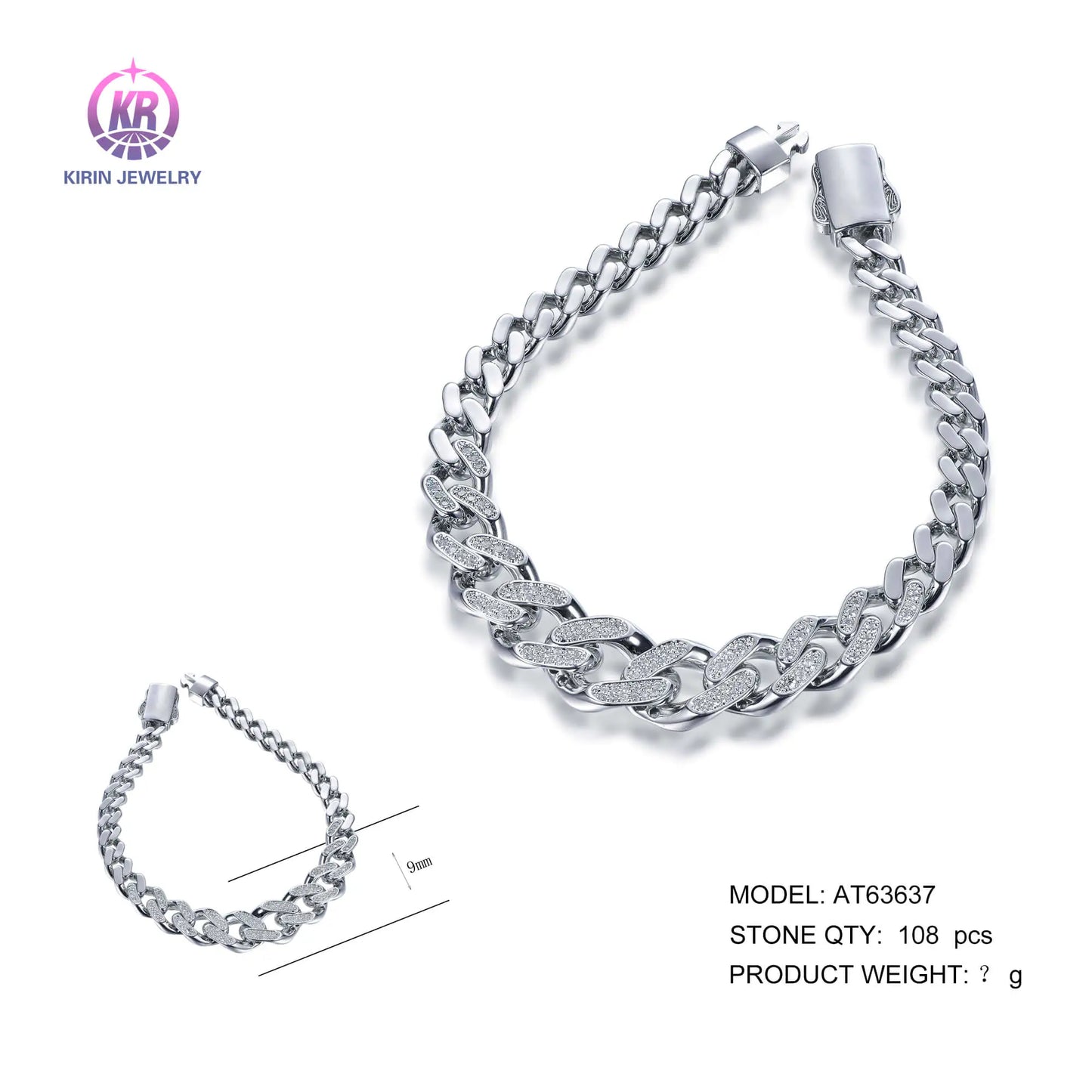 Wholesale Silver CZ Double Row Full Simulated Diamond Cuban Link Bracelet for Women