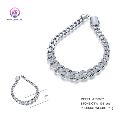 Wholesale Silver CZ Double Row Full Simulated Diamond Cuban Link Bracelet for Women